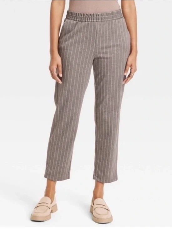 A New Day Taupe Pinstripe High Rise Tapered Ankle Pants Large NWT - Picture 2 of 4